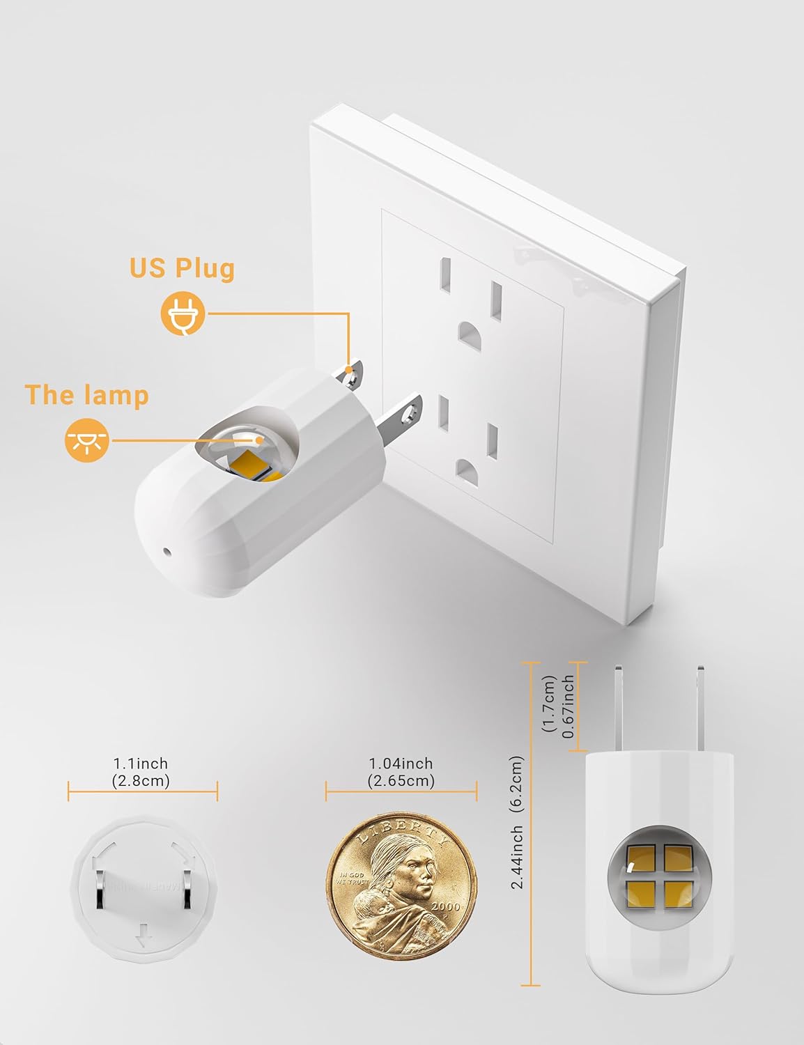 6-Pack LED Night Light Plug-In Wall Outlet Light, Soft White,Dusk to Dawn Nightlight,Ambient Lighting,Nightlight for Bedroom, Bathroom, Nursery, Hallway, Kitchen